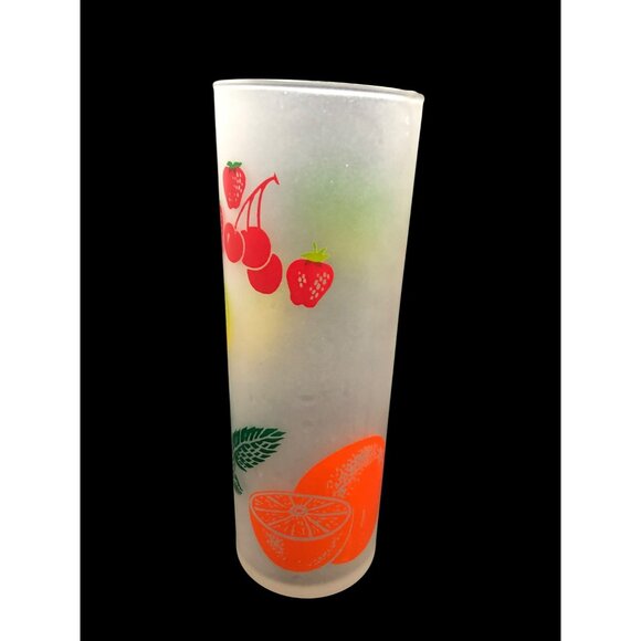 Set Of 4 Mid Century Federal Frosted Tom Collins Glasses With Retro Fruit Design - Picture 13 of 16